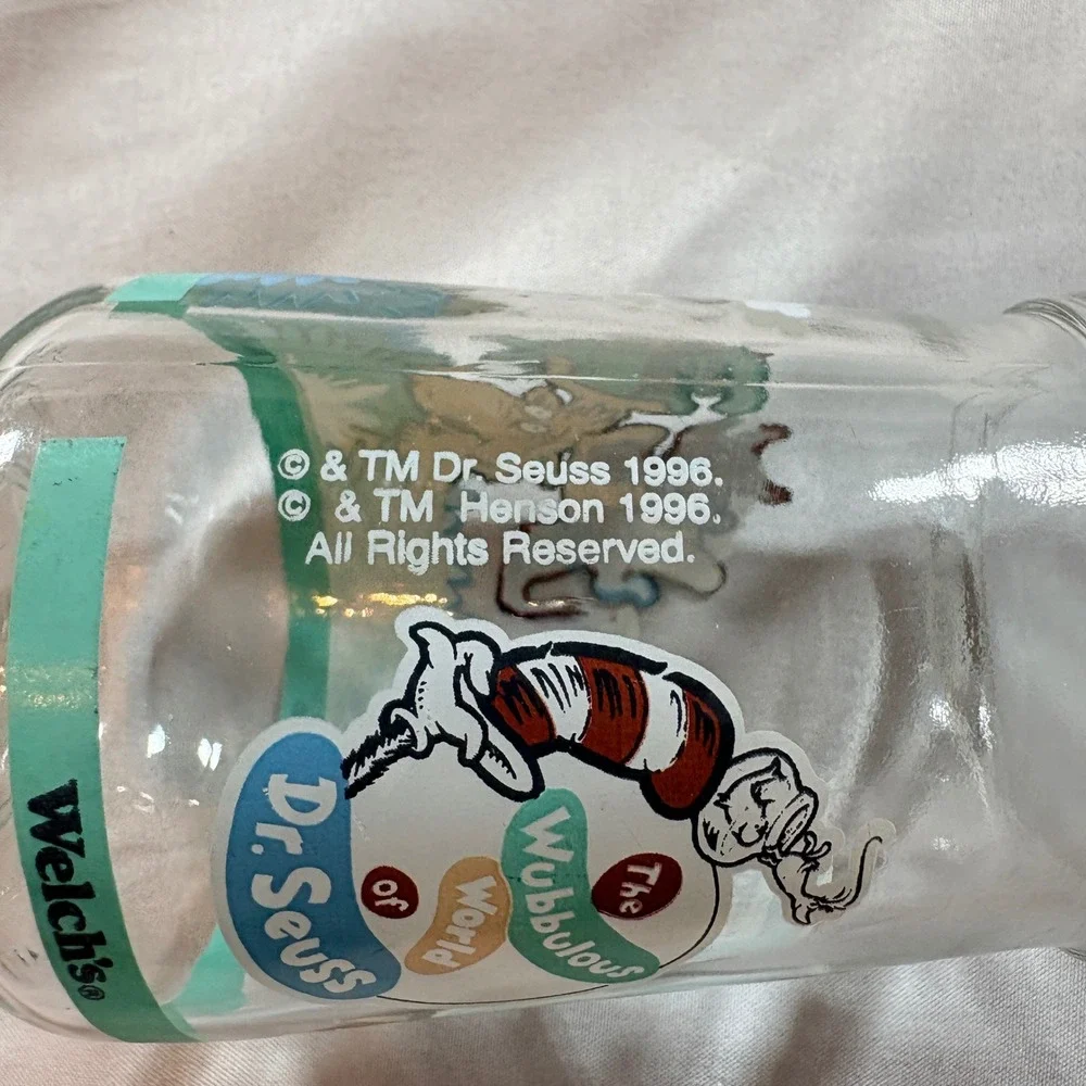 Welch's Dr Seuss Jelly Jar Glass 1996 Thidwick and Friends Vintage 4oz Tumbler